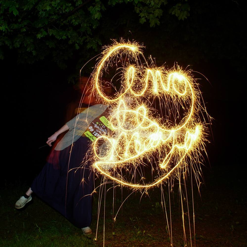 Experimenting with light painting. “Cinco” looks like Cino but we only had one sparkler. Used a flash to freeze my wife in place